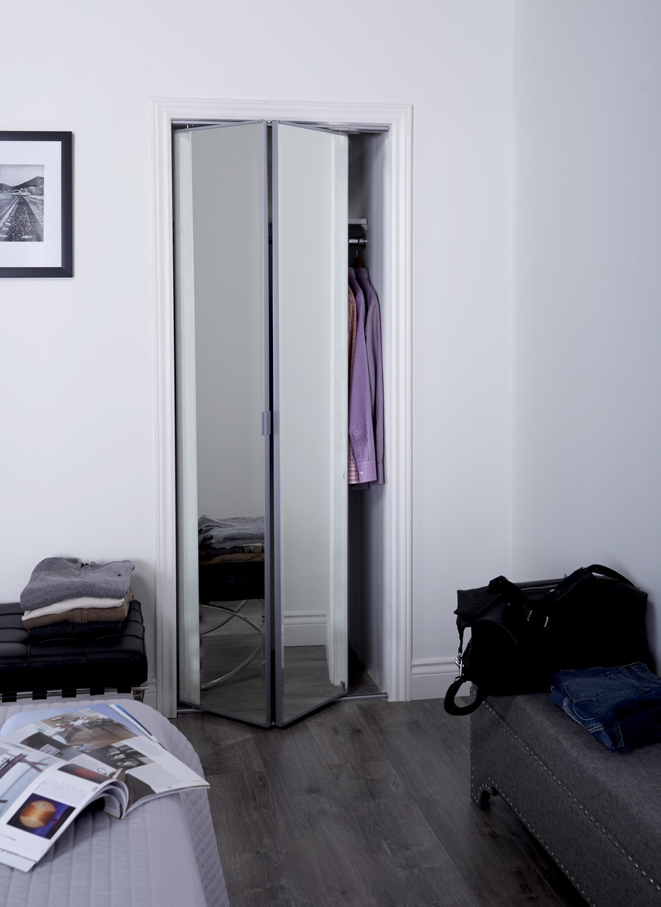 Sliding Bifold Door With 1 Beveled Edge Mirror Slimline Frame