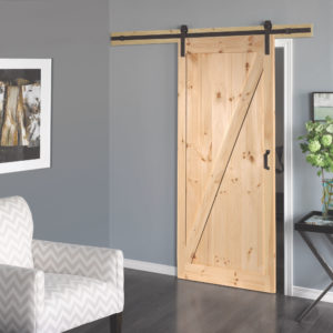 A picture of a pine L057 sliding barn door.