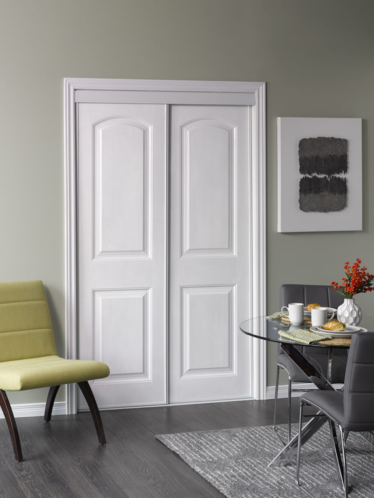 A picture of a white Classic Bypass Door .