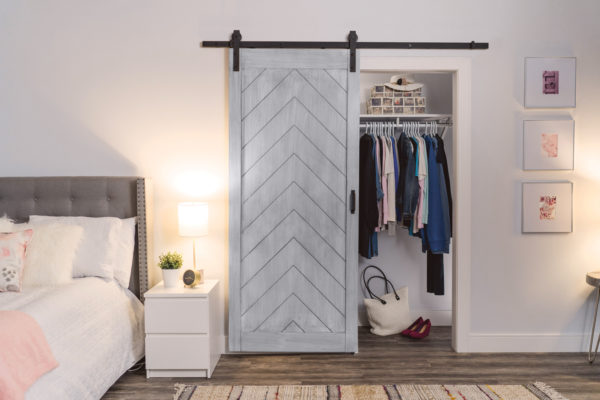 Herringbone Barn Door Satin Nickel Grey Stain Beauty