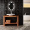 Florence 21" x 31" Oval Backlit Mirror in dark modern bathroom