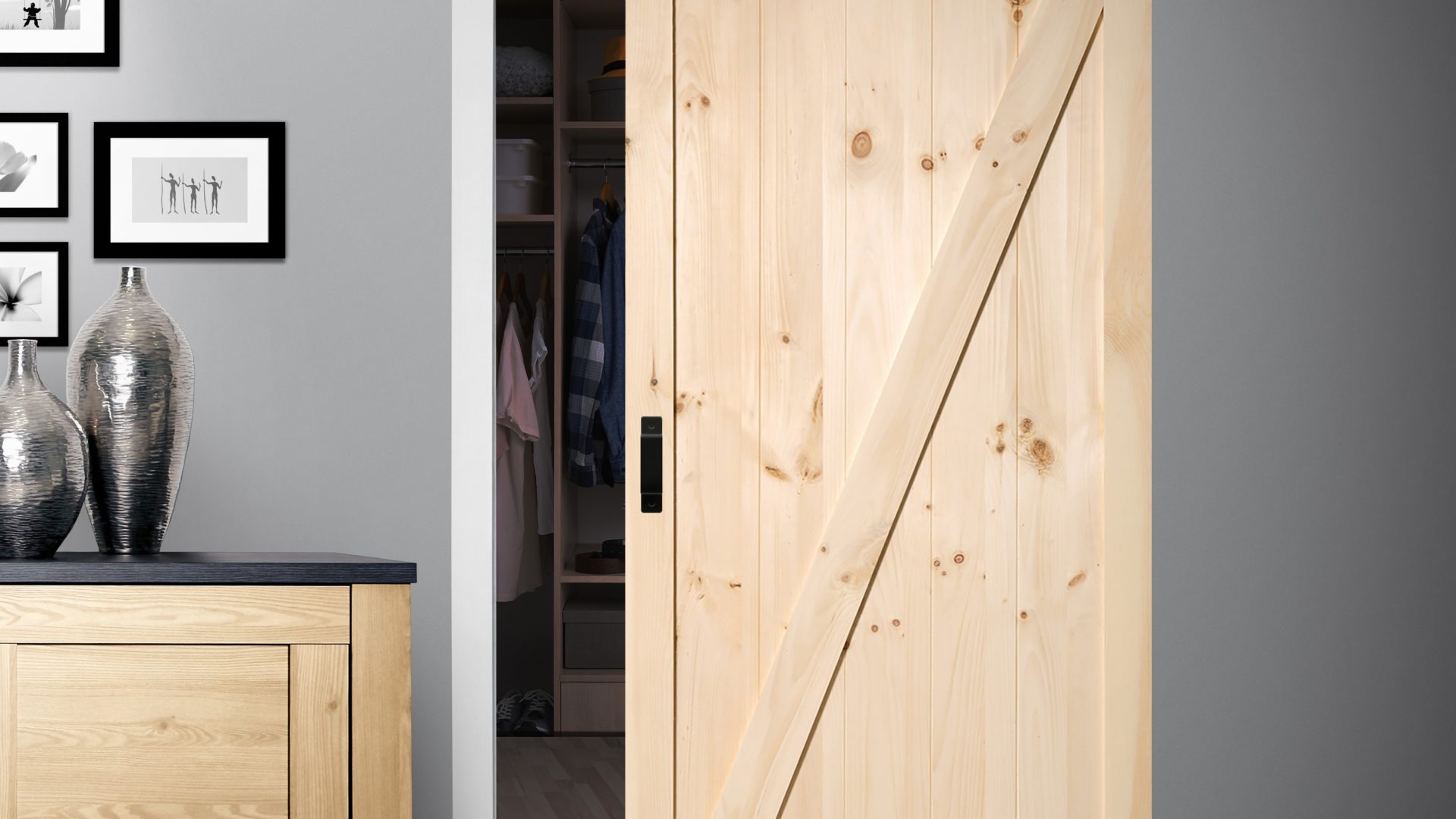 Salinas Z-Design Pine Complete Barn Door Kit - Renin