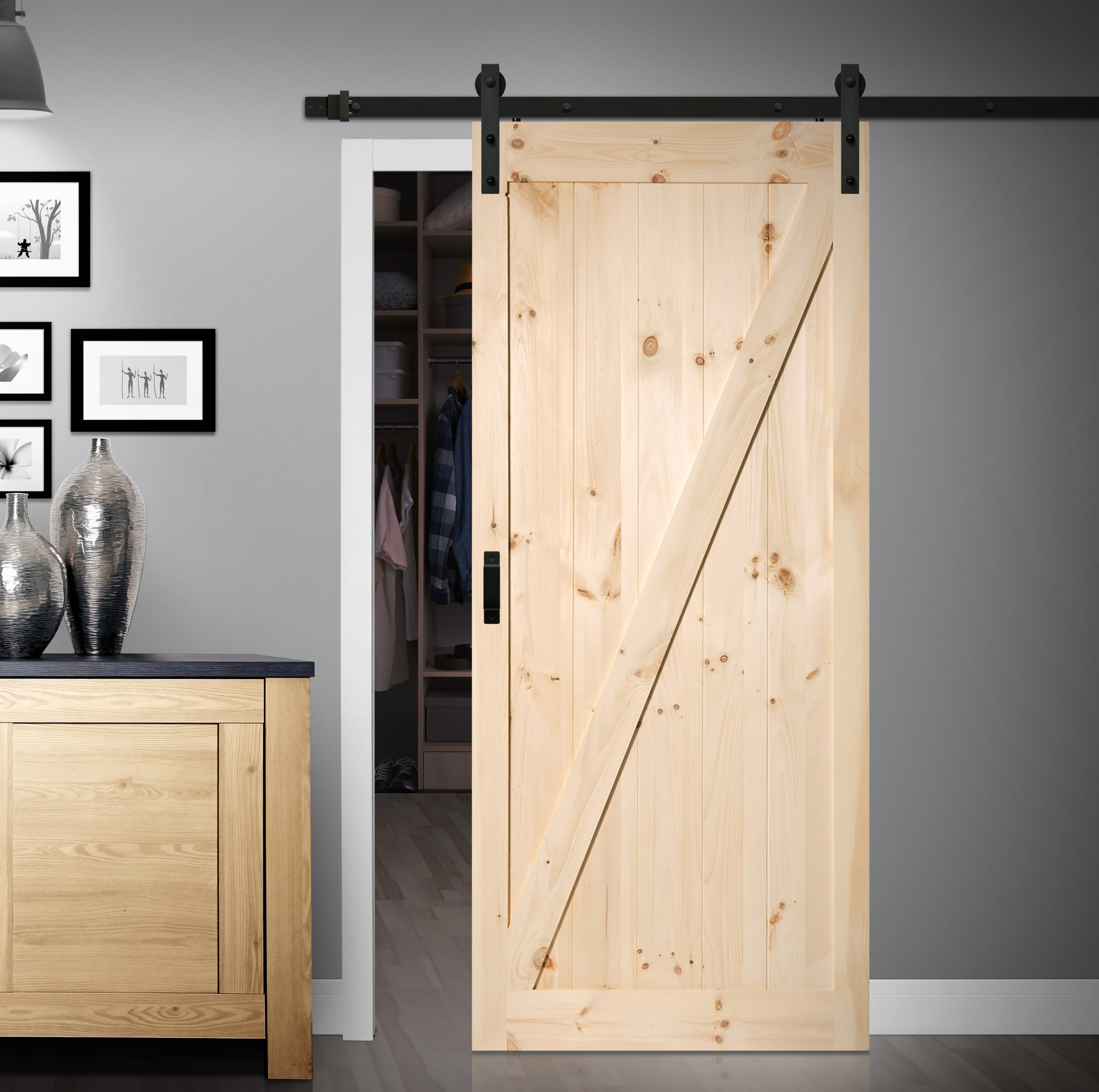 Salinas ZDesign Pine Complete Barn Door Kit Renin Heritage Complete Barn Door Kits