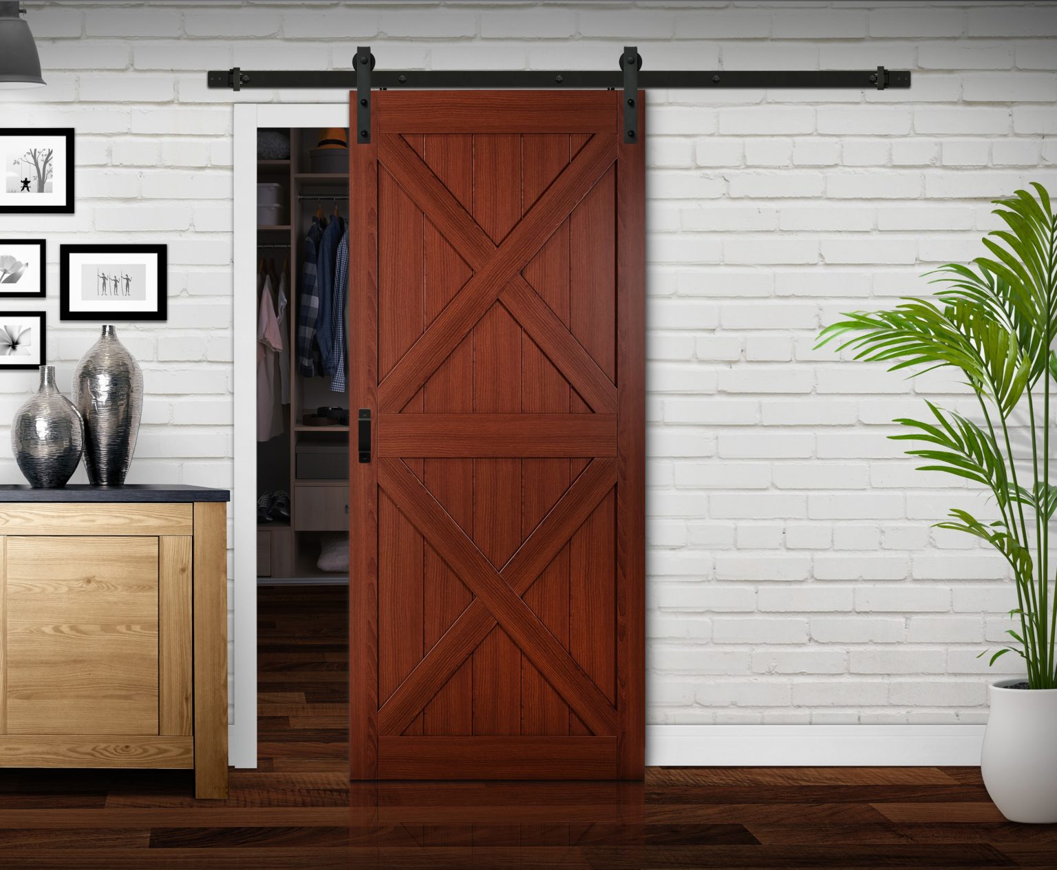 Sagrada Double XDesign Complete Barn Door Kit Renin Brownstone