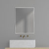 Lyndle 16" x 22" Recessed Stainless Steel Framed Mirror Medicine Cabinet in grey modern bathroom