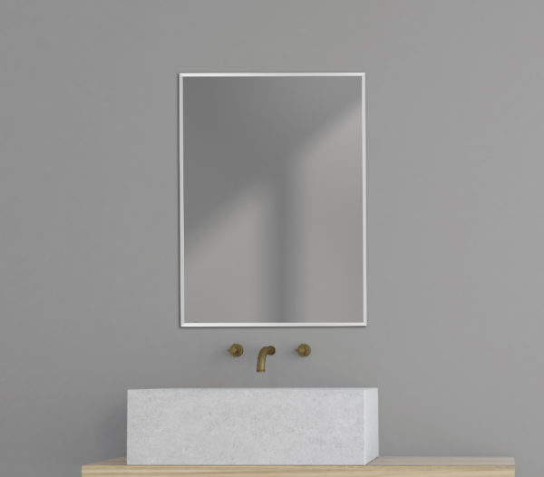 Lyndle 16" x 22" Recessed Stainless Steel Framed Mirror Medicine Cabinet in grey modern bathroom