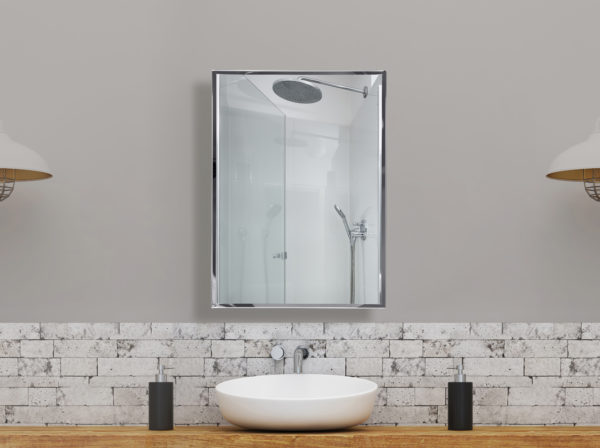 Chatsworth 16" x 26" Surface Mount Mirror Medicine Cabinet in neutral modern bathroom