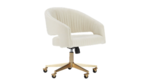 White plush desk chair with gold wheels