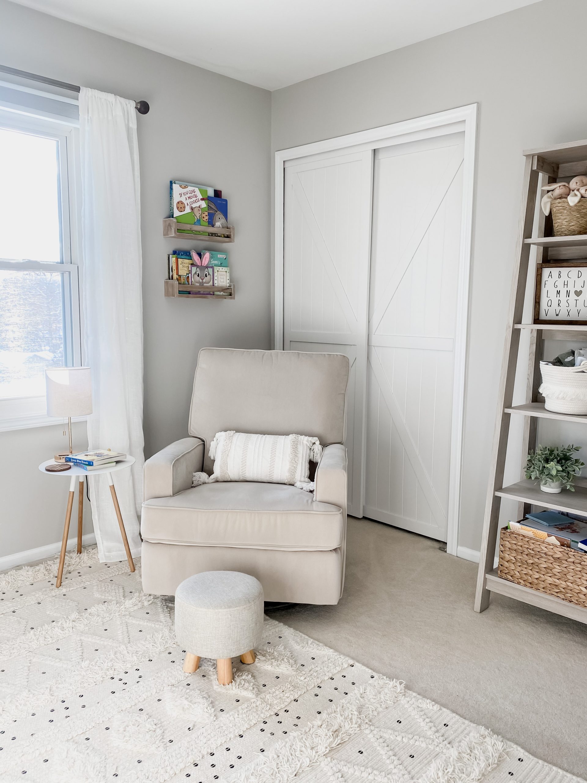 Nursery Corner by Amanda (@comestayawhile on Instagram) Using Our Trident Double K-Design White Bypass Closet Door